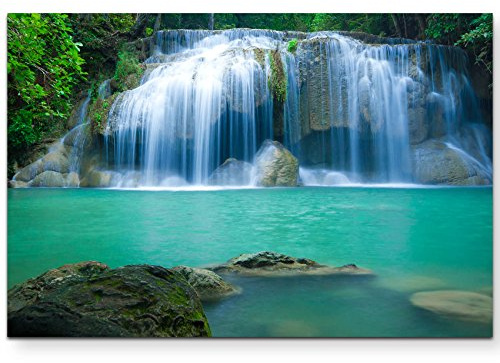 Paul Sinus Art Leinwandbilder | Bilder Leinwand 120x80cm tropischer Erawan Wasserfall - Thailand