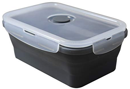 Fackelmann Contenitore Lunch box universale in silicone per conservazione, cottura, porta pranzo, 800 ml. Salvaspazio 18,5x12x6,8cm (colore: grigio)