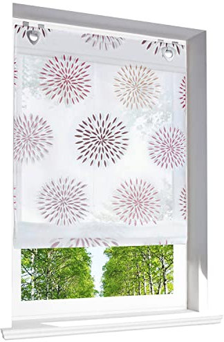 Raffrollo mit Kreis-Motiven Druck Design Rollos Voile Transparent Vorhang (BxH 80x140cm, Violett mit U-Haken)