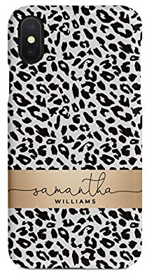 Personalised Compatible with iPhone Xs Max Tirita Hard Case Cover PRINTED GLITTER, NOT REAL GLITTER Animal Print Gold Leopard Snake Skin Custom Initials Name Bling