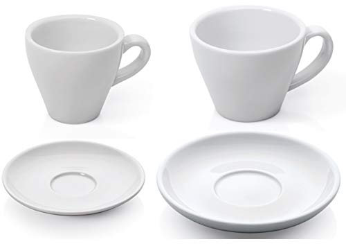 Gastro Spirit - 24-teiliges Espresso-Tassen Set Single + doppel - Weiß, 90 ml + 180 ml, Porzellan, dickwandig, 12er Set mit Tassen & Untertassen