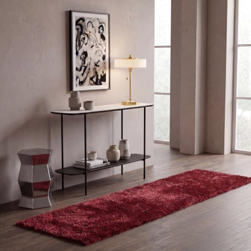 SAFAVIEH Zottelig Teppich für Wohnzimmer, Esszimmer, Schlafzimmer - August Shag Collection, Kurzer Flor, Burgund, 80 x 180 cm