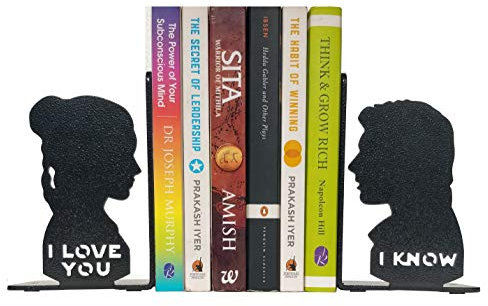 HeavenlyKraft I Love You I Know Metall-Buchstütze, rutschfeste Buchstütze, Buchstopper für Zuhause/Büro, Dekor/Regale, I Love You I Know Geschenk, 15 x 9 x 8 cm pro Stück