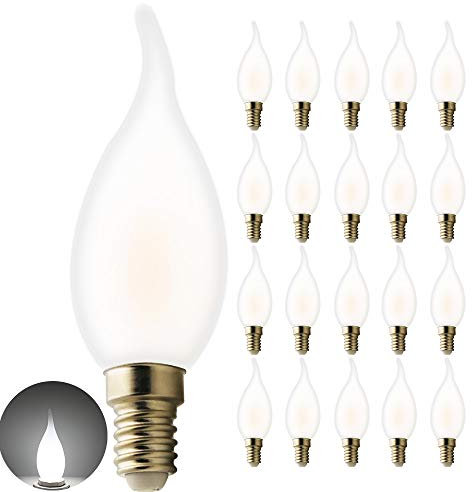 20 Stück pro Packung - 5W E14 LED Kerze Lampe für Kronleuchter,Weißes Licht 6000k Energiesparlampe, Glas, 270° Abstrahlwinkel,nicht dimmbar,Retro LED Birne.