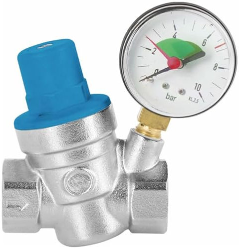 Druckminderer Wasser 3/4 Zoll DN20 mit Manometer - Hergestellt aus Messing - Wasserdruckminderer Boiler