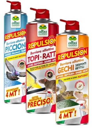 Albagarden - Kit Repellente Gechi Topi e Piccioni - Rapida Azione Abbattente - Kit 3 Pezzi