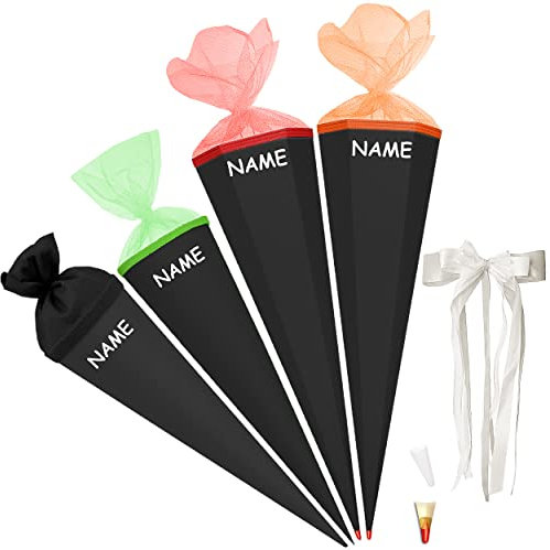 Schultüte - Rohling - SCHWARZ - 35 cm - rund - incl. Name und große Schleife - Filzabschluß - mit/ohne Kunststoff Spitze - Zuckertüte - Ursus - Jungen Mädch..