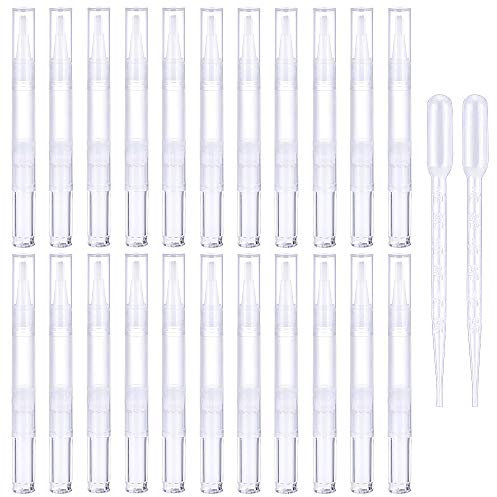 Transparent Twist Pens,20Pcs 3ml Nail Twist Pens Empty Transparent Nail Oil Pen with Brush Empty Cuticle Oil Pen Cosmetic Container Pen with 2Pcs Transfer Pipettes for Lip Gloss Teeth Whitening Liquid