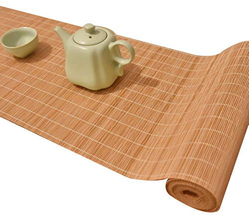 MMQGQ Tischläufer Aus Bambus Im Japanischen Stil, Handgewebtes Tischset, rutschfeste Tischsets Für Den Couchtisch In Der Küche, Natürliche Holzfarbe(Size:40×150cm)