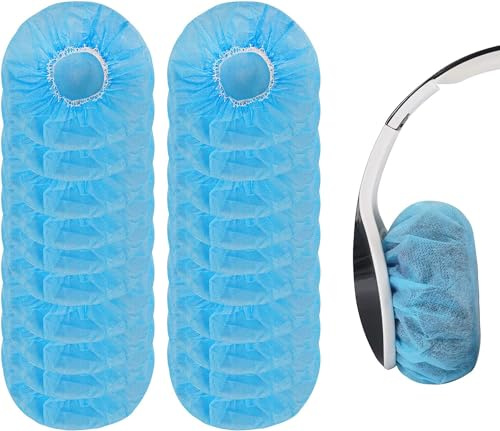 Yizhet Fundas Auriculares Desechables, 100 Piezas Cubierta de 12cm | Universal para Cascos de 10cm a 12cm / 3,93-4,72 Pulgadas, Tela no Tejida Elásticas Antisudor y Sanitarios, Azul