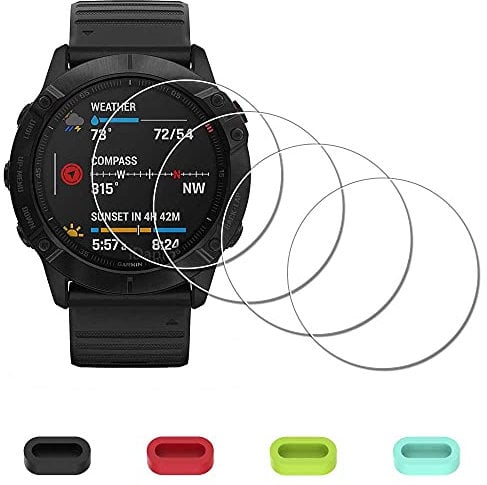 iDaPro Displayschutz Schutzfolie für Garmin fenix 6X Pro / 6X Pro Solar + 4-teiliger Ladeanschlussschutz, 9H Härte Gehärtetes Glas Displayschutzfolie Einfache Installation [4 Stück]