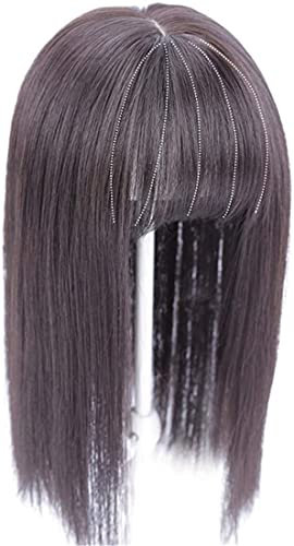 Clip-in-Haar-Topper mit Pony Invisible Natural Crown Topper-Haarteile Toupet für Frauen mit grauem oder schütterem Haar, 10 Dunkelbraun
