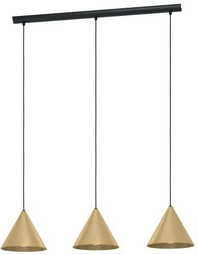 EGLO Pendelleuchte Narices, 3 flammige Hängelampe, minimalistisch, Hängeleuchte aus Metall in Messing-Gebürstet, Gold, Schwarz, Esstischlampe, Wohnzimmerlampe hängend mit E27 Fassung
