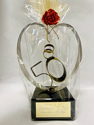 Genérico Regalo 50 Aniversario Personalizado Grande para Bodas de Oro corazón de Cobre y Zinc de 23cm Figura grabada