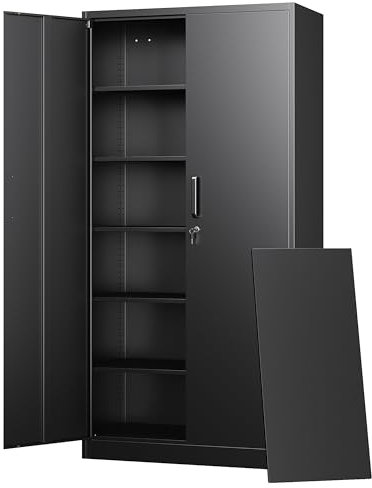 Letaya Armoires de rangement en métal avec portes verrouillables, grand casier, armoire de garage en acier, 5 étagères réglables pour la maison, le bureau, l'entrepôt, les outils, l'industrie (noir)