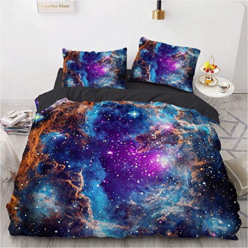 Luowei Bettwäsche 135x200cm Galaxis Sternenhimmel Thema 3D Bettbezug Set Mikrofaser Kinder Jungen Deckenbezug mit Reißverschluss und 1 Kissenbezug 80x80 cm – (Galaxy 8, 135 x 200 cm)