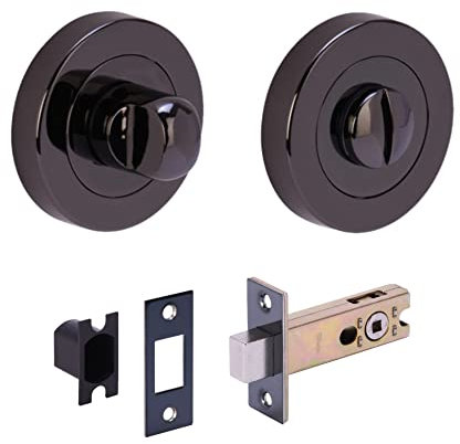 HANDLEZONE® Bathroom Toilet Door Thumb Turn and Release Deadbolt Kit - Black Nickel - 76mm Bolt with 57mm Backset
