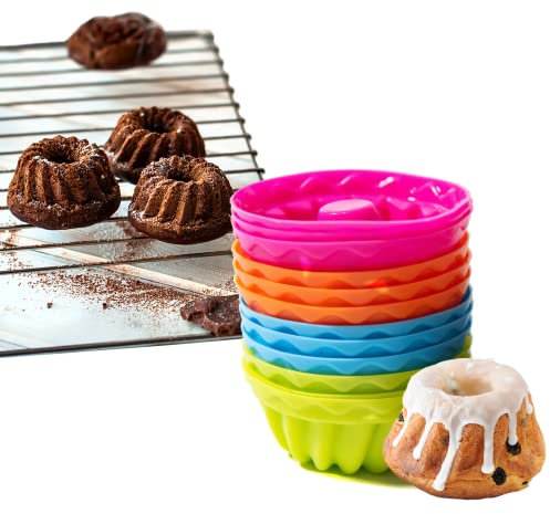 AOOGON 12 Stücks Silikon geriffelte Dessertform, Wiederverwendbare Cupcake Backform für Kuchen, Dessert, Schokolade, Pudding, Gelee (Style 2)