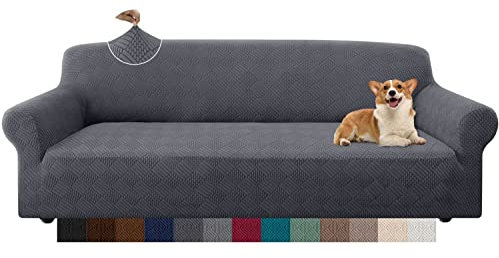 Granbest Stilvolle Rhombus Jacquard Übergröße Sofabezug 4 Sitzer Extra großer Sofaschoner mit Hohem Stretch Anti-Rutsch-Möbelschutz für Kinder Haustiere Wohnzimmer (4 Sitzer, Grau)