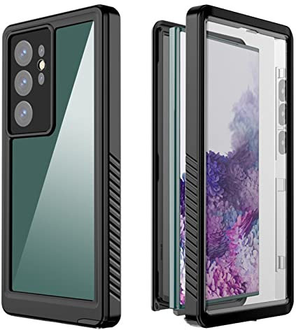 MUENG Fall für Samsung Galaxy S23/S23plus/S23ultra, doppelseitige Schnalle durchsichtige Abdeckung, stoßfest, schmal klar, wasserdicht, mit Kamera objektiv