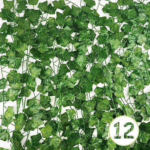 Nutabevr 12 Pezzi Edera Artificiale Finta,Piante artificiali con lunghezza totale decorativa di 26,4 m,Foglie Finte decorative per cucine, matrimonio, balconi, Ufficio, giardini e feste