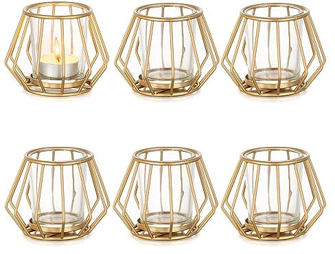 Romadedi Teelichthalter Gold Metall Kerzenhalter: 6er Set Windlicht Klein für Teelichter Deko Wohnzimmer Tischdeko Teelichtgläser für Zimmer Schlafzimmer Esstisch Home Decor