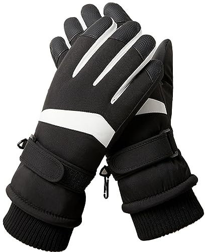 Hjkiopc Damen Ski Handschuhe Winter Winddicht Wasserdicht Schnee Touchscreen Thermal Handschuhe Warme verdickte Handschuhe mit Fleece für Skifahren Laufen Radfahren Wandern (Schwarz)