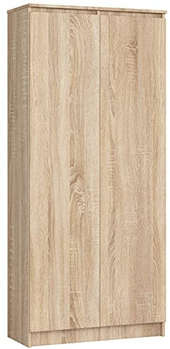 AKORD Büro-Bücherregal Kleiderschrank CLP 80 cm | 8 Einlegeböden und 2 Türen | Bücherregal für Schrank Wohnzimmer Schlafzimmer | Minimalistisch | Laminierte Platte 16 mm | Eiche Sonoma