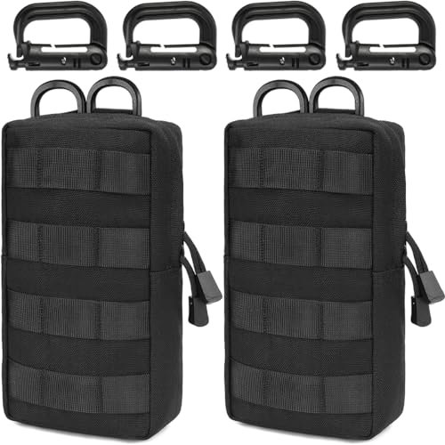 MUCHER 2 Pack Molle Tasche Taktische Hüfttaschen EDC Utility Bauchtasche Hüfttasche mit 4 Haken Rucksack-Zusatztaschen für Outdoor Wandern Jagdcamping Training (L, Schwarz)