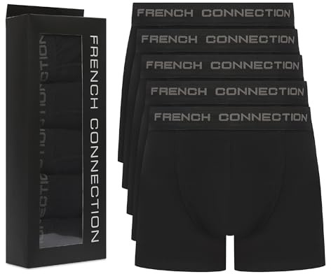 French Connection Boxers Homme – Coffret Cadeau 5 Pièces, sous-vêtements en Coton Stretch Premium, Respirants et Confortables