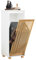 SoBuy Badezimmerschrank mit Wäschekorb – Kompakter Badschrank mit Wäschesack, Platzsparend – Wäscheschrank für Badezimmer, Gäste-WC – Badmöbel aus MDF und Bambus, Weiß-Natur, 32x85x33cm, BZR126-W