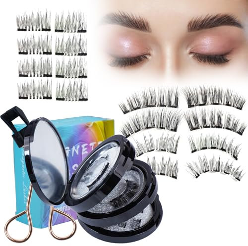 BeauFairy Faux Cils Magnétique Kit, 4 Paires de Cils Magnétique, 3D Naturel Faux Cils, Imperméable et Sans Colle Requise, Réutilisables, Quotidien Ou Les Rencontres