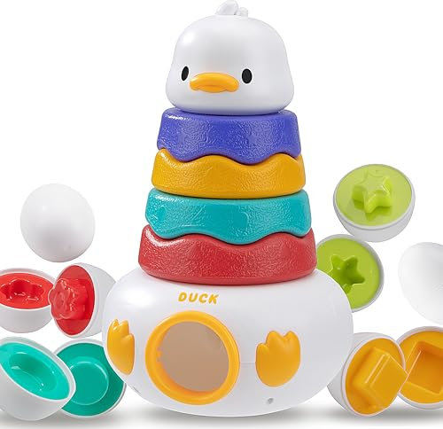 Wisplye Juguete Apilable Anillas, Apilador Multicolor, Apilar y Encajar con Juguete Huevos Plástica, Habilidades Motoras Finas para Niños Pequeños Regalos Bebes