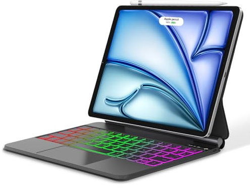 FOGARI Touchpad Tastatur für iPad Air 11 inch 2024 (M2) | Tastatur für iPad Air 5/Air 4 | Tastatur für iPad Pro 11 4./3./2./1. Gen - Magic Tastatur QWERTZ mit 7 Farben Hinterleuchtet - Schwarz