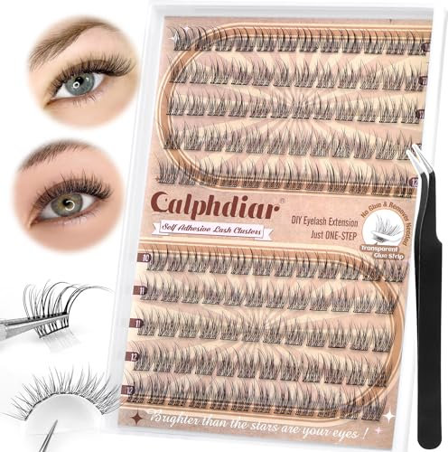 Calphdiar Self Adhesive Lashes Reusable Self Adhesive Eyelashes Natural Look Self Adhesive Cluster Lashes Kit with Tweezers Press on Individual Eyelashes C Curl Lash Clusters No Glue Needed
