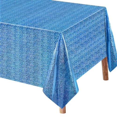 Lemicin Glitzer Tischdecke Blau Party - 137 x 274 cm Blau Glitzer Tischtuch Plastik Tischdecke Dekorationen für Kindergeburtstag Meerjungfrauenparty Jubiläum Feier
