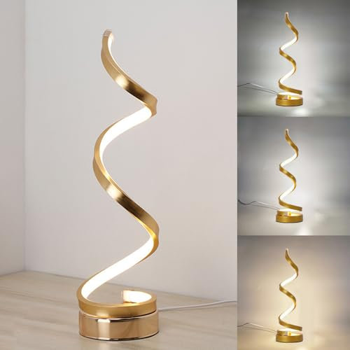 Mengjay Lampe de chevet en LED spirale, Moderne Lampe de Bureau, 3 températures de couleur, Doré
