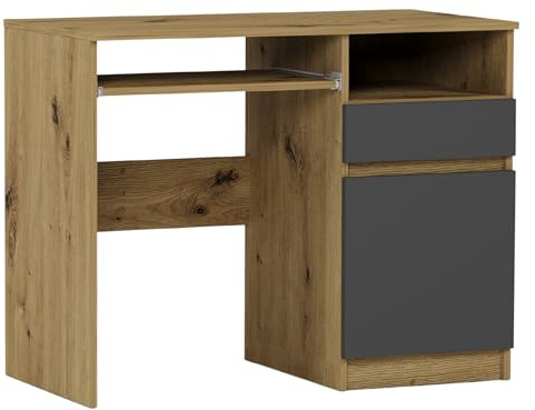 Framire Schreibtisch N-35 Rechts Artisan Eiche/Anthrazit 90x50x77 cm – Kleiner Computertisch mit Schrank, Schreibtisch für Büro, Jugendzimmer & Home-Office, Modern N-35