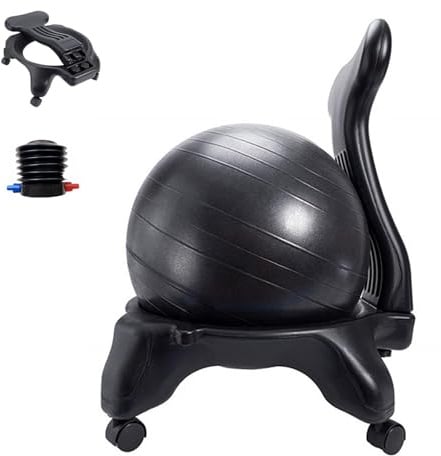 CMYUN Sitzball Stabilitätsballstuhl mit Rückenlehne, Schreibtisch-Sitzbälle mit Rollen und Luftpumpe, Ergonomischer Balancen-Yogaball, Übungs-Fitnesssitz, 55 cm