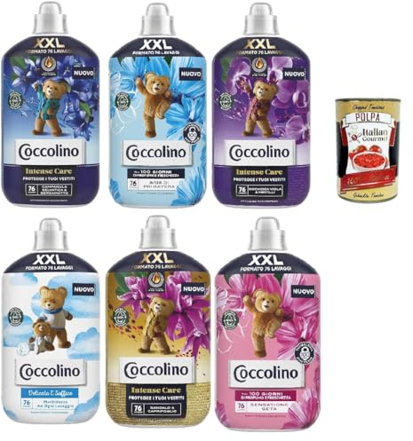 Italian Gourmet Ammorbidente Concentrato Weichspüler Testpaket 6 x 1750ml | 76 lavaggi, profumo Campanula selvatica e Bergamotte, Duft langanhaltend, Gesamtnettogewicht 10,5 L + Kostenlos Polpa 400g