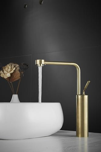 Grifo de baño alto para lavabo, dorado, grifo de baño de cobre, giratorio 360°