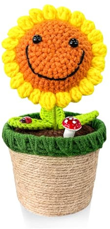 KIAYOO Regalo de Girasol, Decoraciones de Escritorio para el Hogar y la Oficina, Flores de Ganchillo Regalo para Él Ella Hombres Mujeres Amigos Novio Cumpleaños Navidad San Valentín