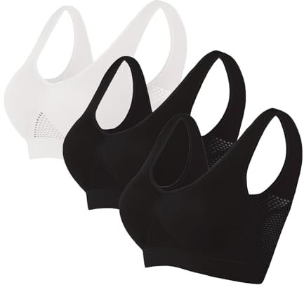 CSWH 3er Pack BH Damen ohne Bügel Push Up Sport BH Set Frauen Starker Halt Große Größen Unsichtbarer Luftiger BHS Yoga-BH Women Bra für Schlafen Yoga Joggen Gym Outdoor Fitness