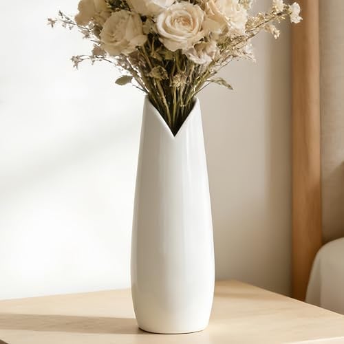 JIDOFUE Keramikvase, Weiße Blumenvase, 12 Zoll/30 cm hoch Moderne strukturierte Vasen für Bauernhaus,Regal,Heimdekoration,Tischmittelpunkte,Wohnzimmerdekorationen Große Muster-Vase für Pampasgras