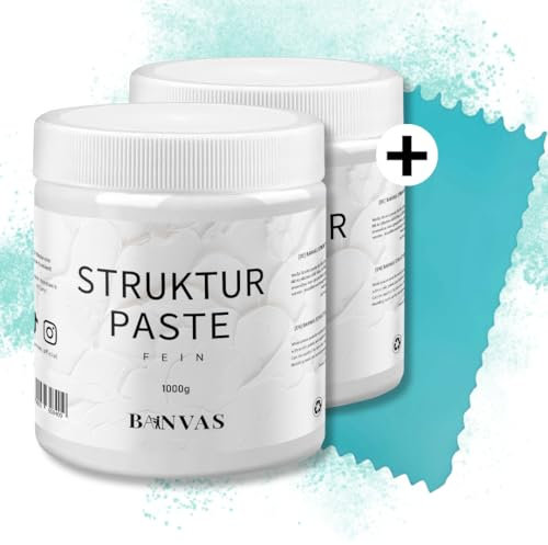 BANVAS® 2er Set Strukturpaste Fein je 1 kg inkl. Spachtel Set - Ideal für Acrylmalerei auf Leinwand - Premium Spachtelmasse für den Künstlerbedarf
