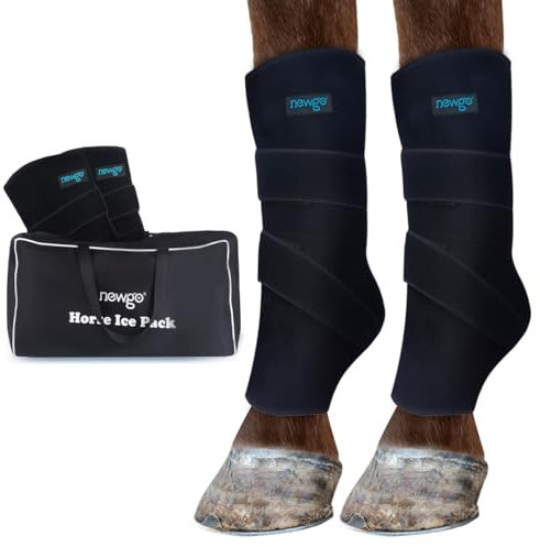 NEWGO Kühlgamaschen Pferd Kühl-Gamaschen Pferd Wiederverwendbare für Verletzungen, Kühlung Pferd Knie 1 Bandage mit 2 Kühlakkus für Stiefel, und Hufe (2 Stück)