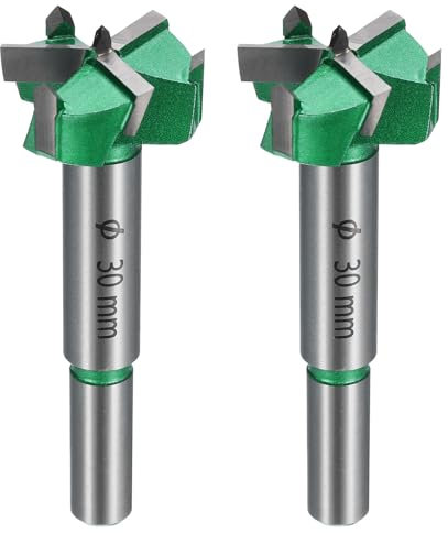 sourcing map Forstner - 2 brocas de carburo de 30 mm mejoradas con 3 flautas para bisagras de madera, cortador para perforar agujeros, carpintería, color verde