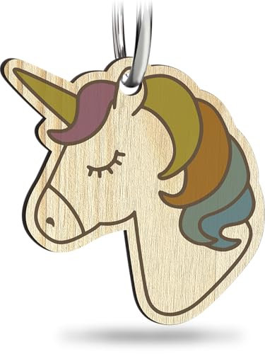 Einhorn Schlüsselanhänger handgemacht aus Holz, Glücksbringer, Schlafendes Einhorn mit Regenbogen, Unicorn als Geschenk für beste Freundin, Partnerin, Einhorn Geschenk für Mädchen