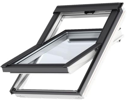 BAUBAY Dachfenster-Set GLU SK08 (114x140 cm) aus Kunststoff | Fenster mit 3-fach Verglasung 0061 | Innovative Öffnungsleiste - inkl. Eind. für DachZiegel Ebene Ziegel (1,5-12cm)+BBX Dampfsperrschürze