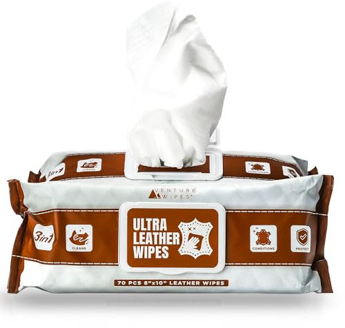 Venture Wipes Toallitas limpiadoras de cuero, limpian, acondicionan y protegen, toallitas de limpieza para interiores, muebles, bolsos, zapatos, botas, suministros de limpieza de automóviles, extra